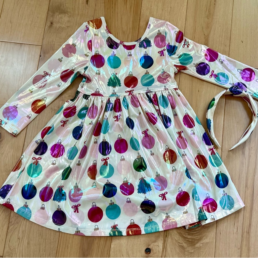 Pink Chicken Steph Lame Christmas Ornament Dress 4Y VGUC